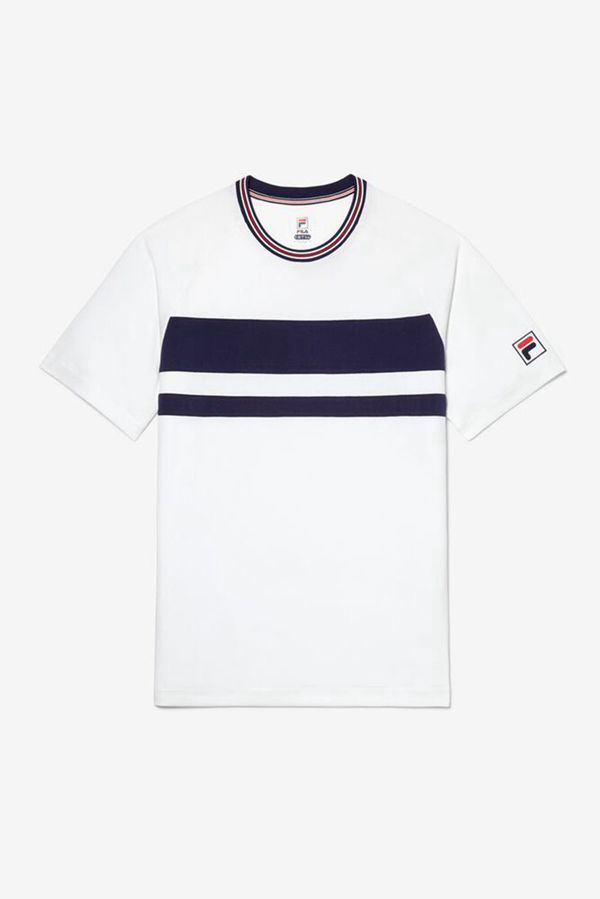 Fila Double Stripe Sleeve Tennis Men's T-Shirts - White,NZ 324-65412